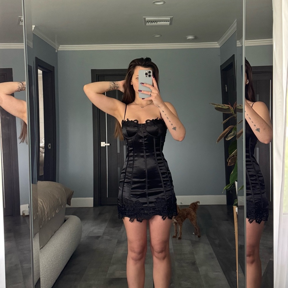 Meshki Black Ruffled Bustier Mini Dress (brand new)